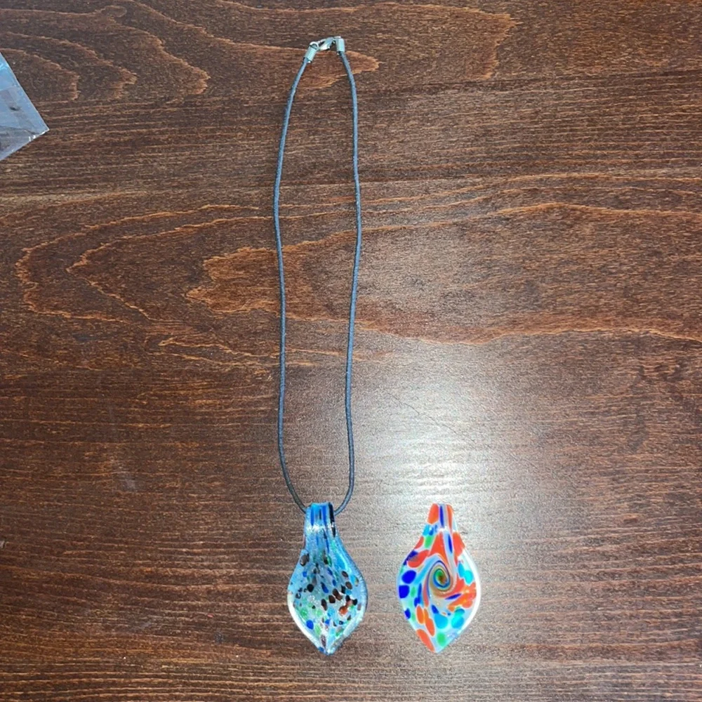 Blown Glass Necklace with Two Pendants